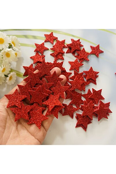 zafrakreklam Glitter Star Red Eva Felt Self Adhesive 100 Pcs - 3cm