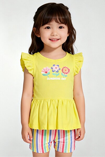 Freestyle طقم بناتي مكون من 4 قطع مطبوع عليه رسومات، فستان، تي شيرت، وشورت، م...