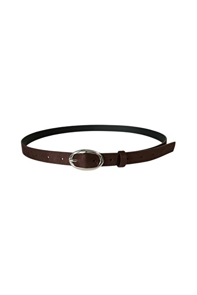 stravis Bitter Brown Suede Belt with Silver Oval Buckle