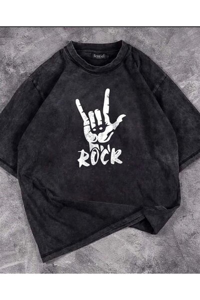 Le Savu Washed Rock Printed Unisex Oversize Vintage T-Shirt