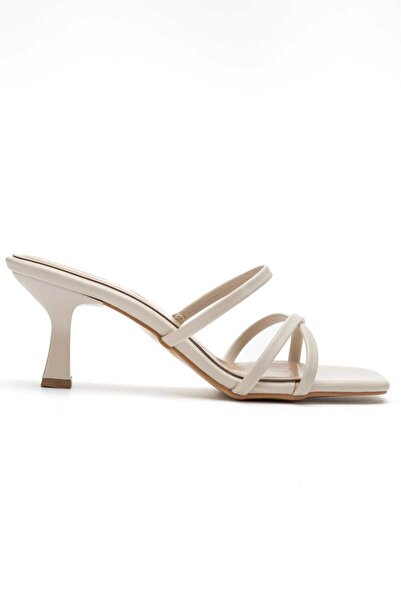 CHICELLA Γυναικείες παντόφλες με κοντό τακούνι Larin Beige