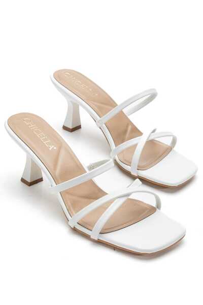 CHICELLA Larin White Short Heeled Women's Slippers