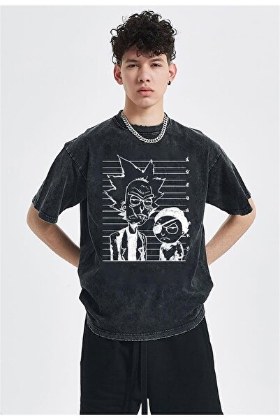 Le Savu Washable R&M Printed Unisex Oversized Vintage T-Shirt