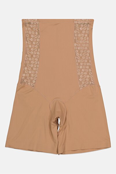 Bebe Women Hi-Waisted Lace Microfiber Mesh Shaping Shorts, Nude