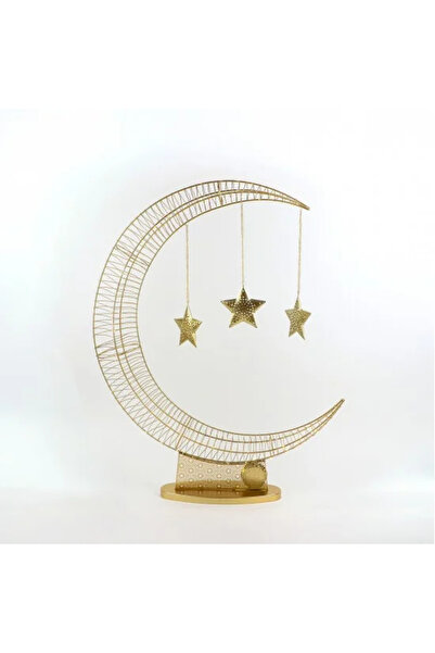 Generic زينة رمضانية على شكل هلال ونجوم، لون ذهبي - مقاس 77 سم