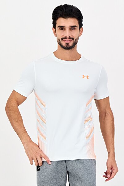 Under Armour تيشيرت رياضي رجالي بأكمام قصيرة وقصة ضيقة، أبيض