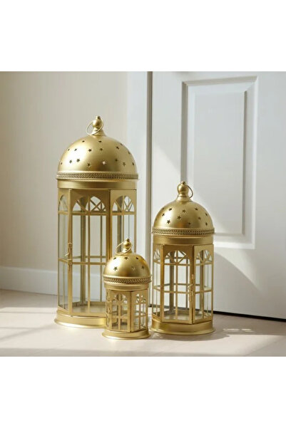 Generic Gold metal lantern set, 3 sizes, modern design