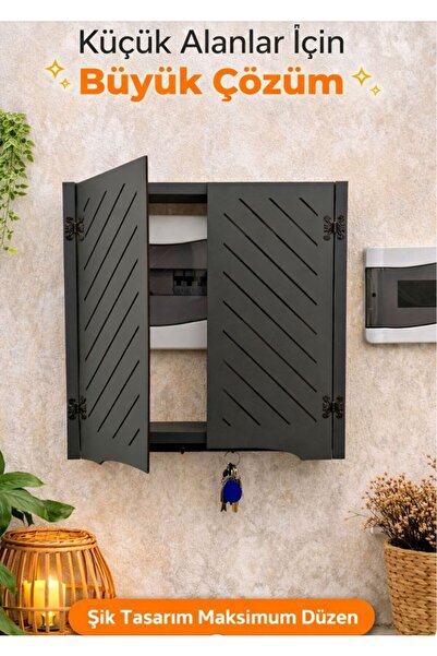 AA AHŞAP Panjur Kapaklı Dekoratif Elektrik Panosu Dolabı – Duvara Monte, Anah...