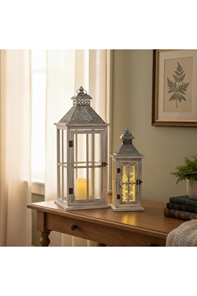 Generic Wooden and metal lantern set, 2 pieces, modern design