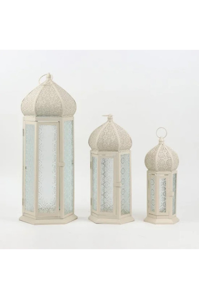Generic Metal and glass lantern set with Islamic motifs – 3 sizes