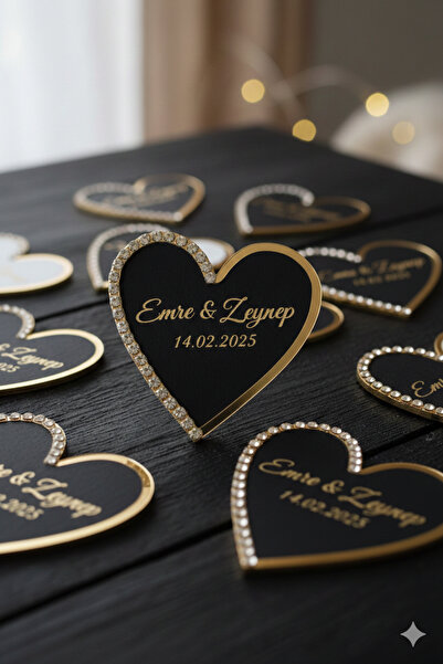 kesim sanat atölyesi Ahşap Kalp Söz, Nişan,Nikah,Kına Hediyeliği Gold Taş Det...