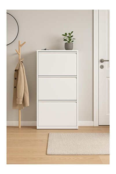 HTM Yapı KALİTE Metal Ayakkabılık 3 Kapaklı Beyaz