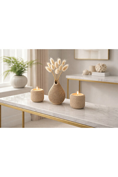 Misya DEKOR Luxe Aura Taştozu Mumluk & Vazo Seti – Sütlü Kahve | 2’li Mumluk ...