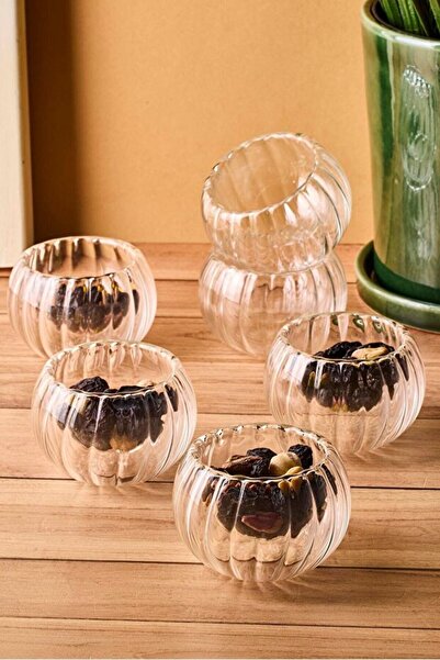 Homerest 6'lı Çizgili Çift Cidarlı Cam Sosluk, 6 Adet Pinterest Cam Sosluk, Ç...