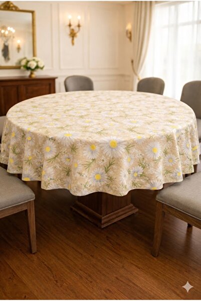 Rona Home Stylish Round Tablecloth with Daisy Pattern - Premium Quality Fabri...