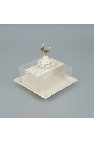 Generic طبق تقديم بقاعدة معدنية وغطاء أكريليك مزخرف