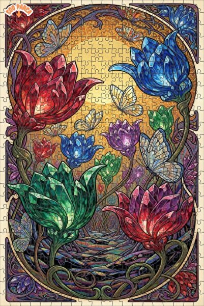 Teona Ahşap Crystal Garden Butterfly Dream Double-Deck Framed Wooden Puzzle 5...