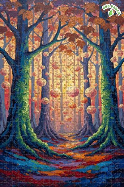 Teona Ahşap لغز خشبي مؤطر بطبقتين بمظهر لوحة زيتية لغابات غامضة 800 قطعة 70×50