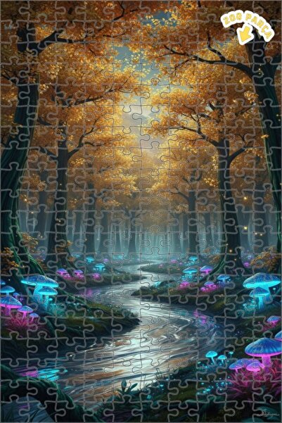 Teona Ahşap لغز خشبي بتصميم الغابة السحرية والفطر المضيء بمظهر اللوحات الزيتي...
