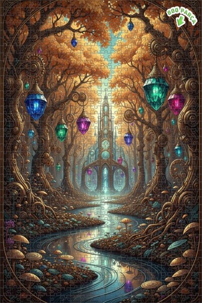 Teona Ahşap لوحة زيتية رائعة لقصر الكريستال الغابي، لغز خشبي بإطار مزدوج الطا...