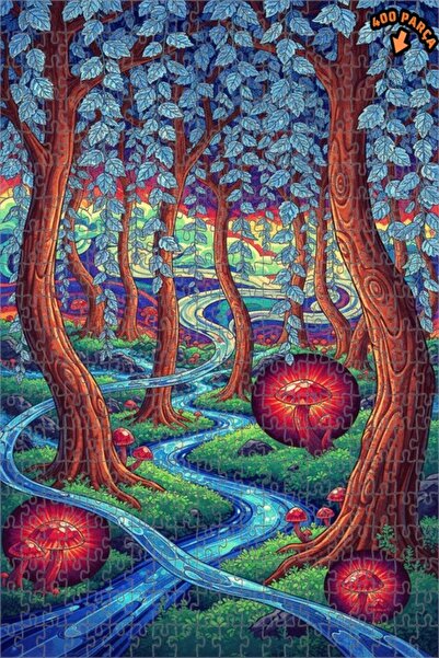 Teona Ahşap لغز خشبي على شكل فطر الغابة السحرية بمظهر مائي 400 قطعة 35x35