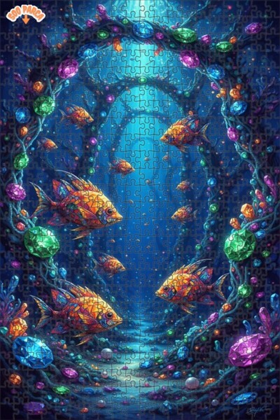 Teona Ahşap لغز خشبي بإطار مزدوج الطبقات بتصميم أسماك ملونة وغابة كريستالية 5...