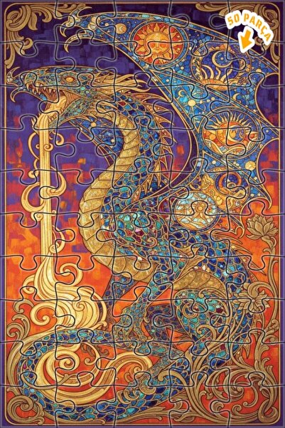 Teona Ahşap لغز خشبي مؤطر بطبقتين بمظهر لوحة زيتية فنية للتنين السحري 50 قطعة...