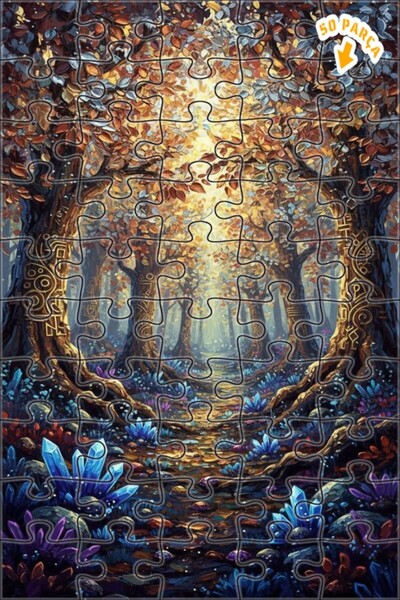 Teona Ahşap لغز خشبي مؤطر بطبقتين بتصميم فني يشبه لوحة زيتية لطريق الغابة الغ...