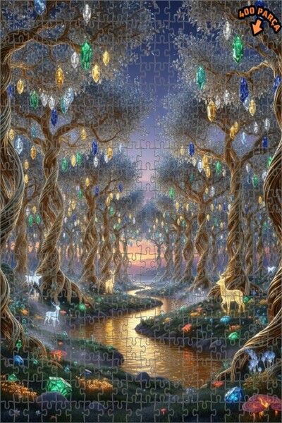 Teona Ahşap لغز خشبي فاخر مؤطر بنمط الغابة الكريستالية السحرية 400 قطعة 35x35