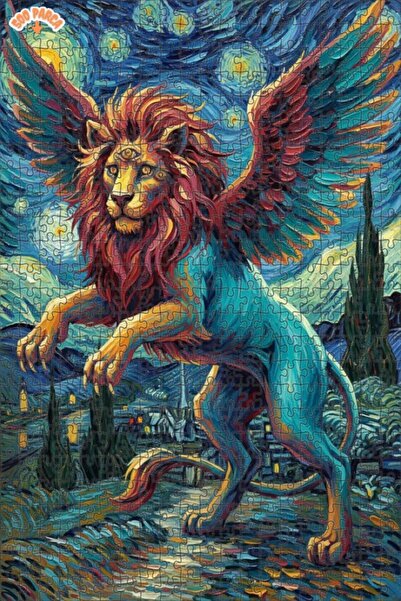 Teona Ahşap لوحة فنية لأسد ذو ثلاثة عيون من فان جوخ، لغز خشبي بإطار مزدوج الط...