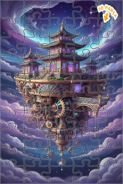 Teona Ahşap Mysterious Sky Palace Double-Decker Framed Wooden Puzzle 50 Piece...