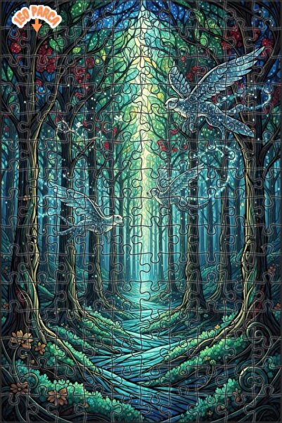 Teona Ahşap لوحة زيتية لـ "الخلائط ذات الأجنحة الغامضة في الغابة"، لغز خشبي ب...