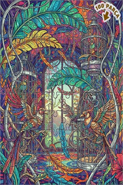 Teona Ahşap لغز خشبي مؤطر بطبقتين بمظهر لوحة زيتية فنية سحرية على شكل قفص طيو...