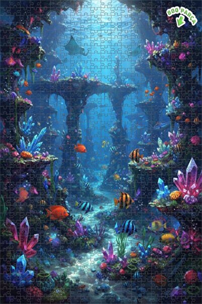 Teona Ahşap لغز خشبي مؤطر بطبقتين مزين بلوحة زيتية لـ "أرض كريستال المحيط الغ...