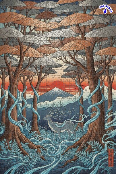 Teona Ahşap لغز خشبي بمظهر لوحة زيتية لغزال الغابة الغامض، 600 قطعة، 50×35 سم