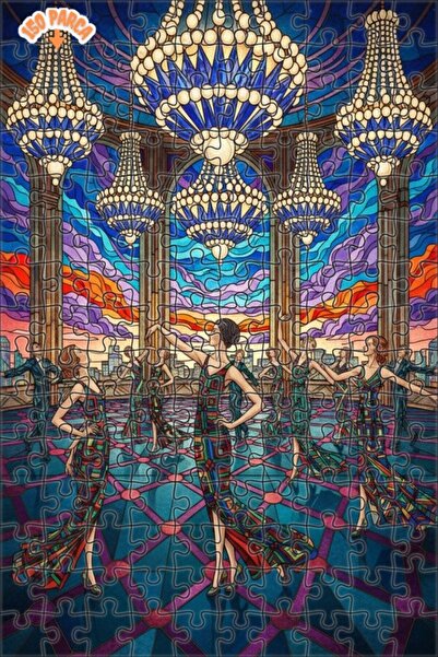 Teona Ahşap Art Deco Ballroom Dancing Oil Painting Look Double Layer Framed W...