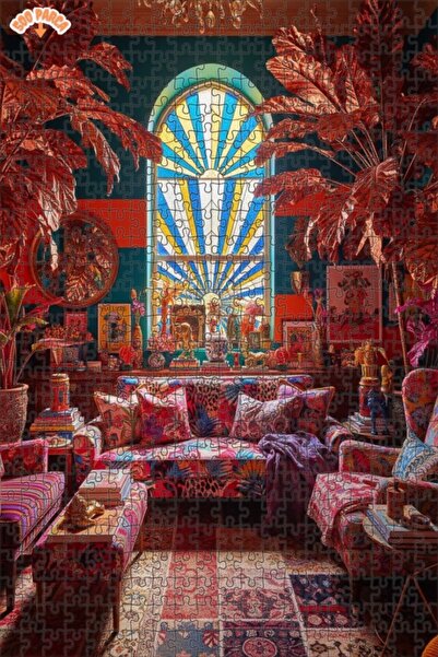 Teona Ahşap Bohemian Art Look Double Layer Framed Wooden Puzzle 500 Pieces 50X30