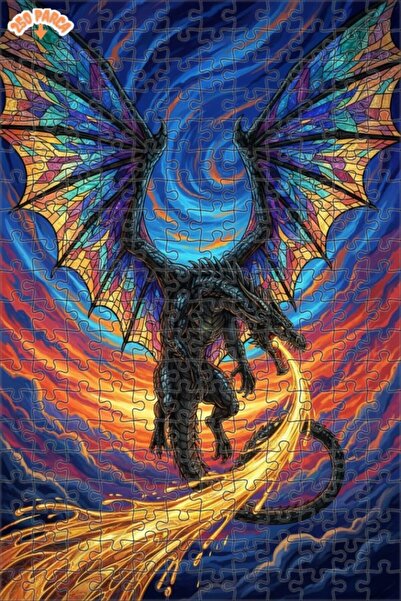 Teona Ahşap لغز خشبي بإطار مزدوج الطبقات مع أجنحة زجاجية ملونة ينفث النار على...