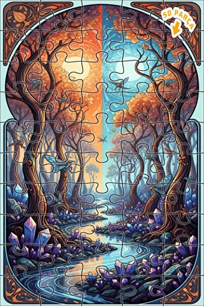 Teona Ahşap لغز خشبي مؤطر بطبقتين من الغابة الكريستالية السحرية 50 قطعة 15x25