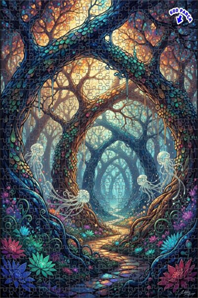 Teona Ahşap لغز فني لقنديل البحر الغابة الغامضة 600 قطعة 50×35