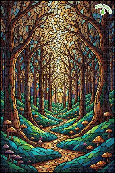 Teona Ahşap لغز خشبي فني بمظهر فسيفساء الغابة السحرية، لغز خشبي بإطار مزدوج ا...