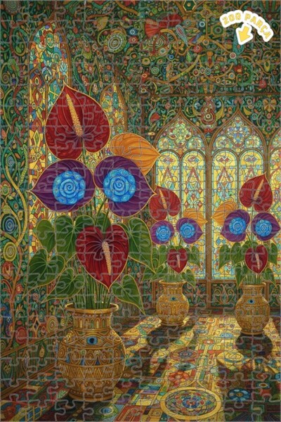 Teona Ahşap ألغاز خشبية بمظهر اللوحات الزيتية تصور أنتوريومات سحرية وعيون غام...