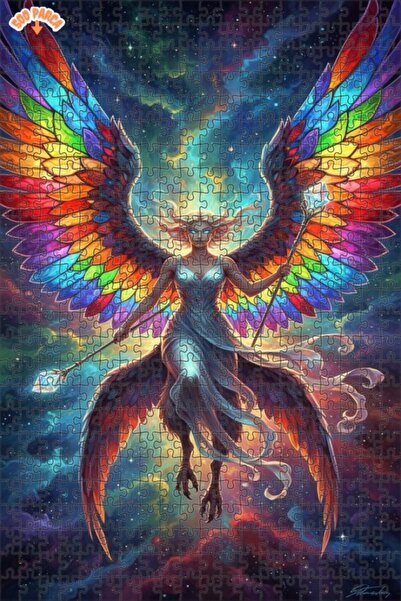 Teona Ahşap لوحة زيتية لـ 'ملاك الأجنحة الملونة في السماء'، لغز خشبي مؤطر بطب...