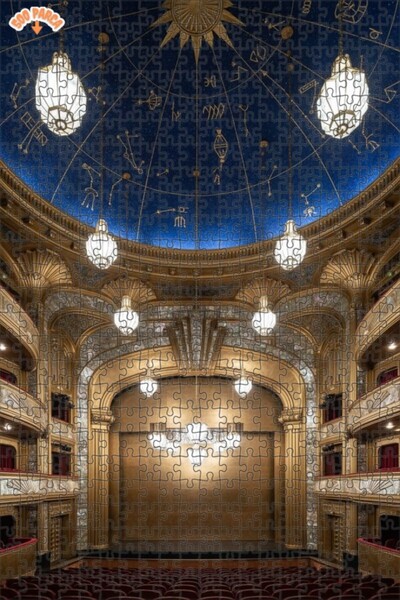 Teona Ahşap Magical Sky Ceiling Golden Hall Stage Double-Decker Framed Wooden...