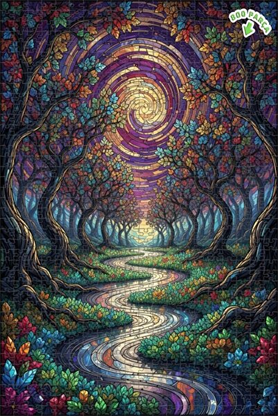 Teona Ahşap لغز خشبي مؤطر بطبقتين بتصميم فني يشبه زجاج الكنائس الملونة لطريق ...