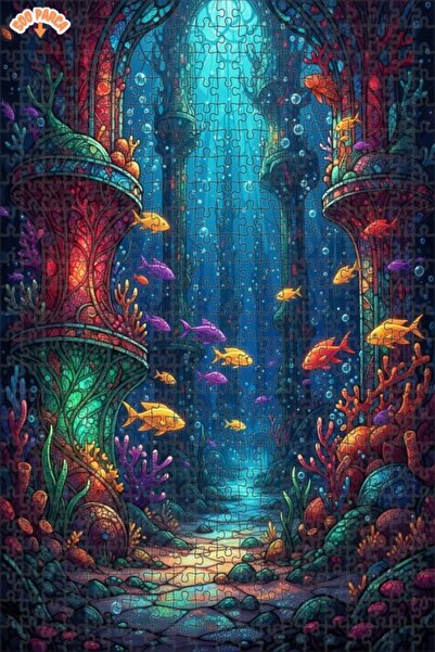 Teona Ahşap لغز خشبي على شكل قلعة تحت الماء بمظهر لوحة زيتية 500 قطعة 50×30