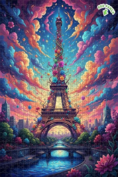 Teona Ahşap برج إيفل خلف السحب الملونة لوحة زيتية خشبية مزدوجة الطابق مؤطرة 8...