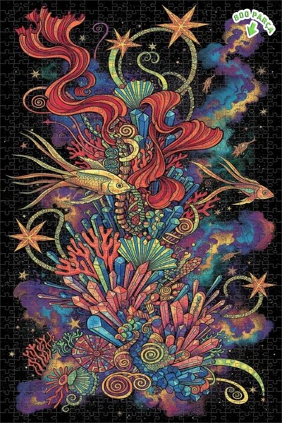 Teona Ahşap لغز خشبي بإطار مزدوج الطبقات بمظهر رسم سمكة كريستالية رائعة 800 ق...