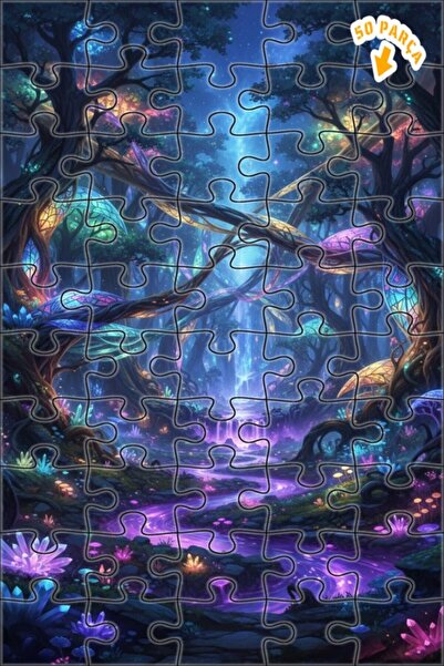 Teona Ahşap لغز خشبي مؤطر بطبقتين بمظهر شلال الغابة السحرية بألوان مائية 50 ق...