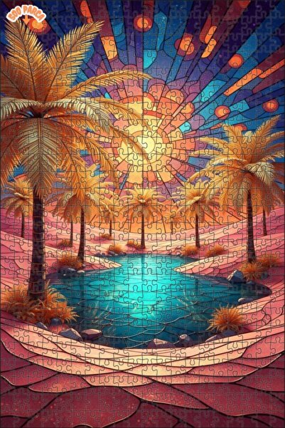 Teona Ahşap لغز خشبي مؤطر بطبقتين بتصميم فني من الزجاج الملون لشروق الشمس الس...